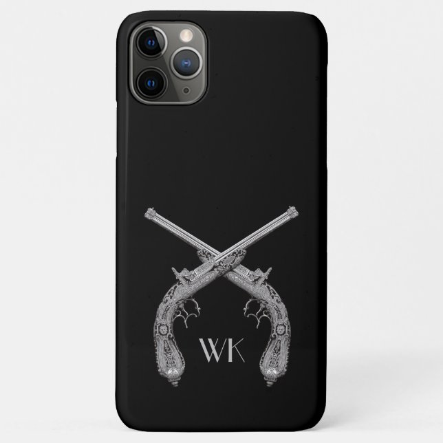 Capa Para iPhone 11 Pro Max Pistolas Cruzadas Monograma Preto (Verso)