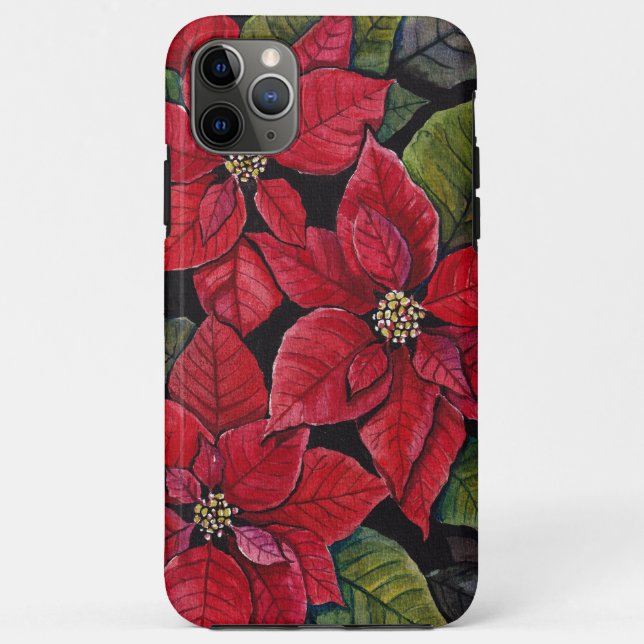 Capa Para iPhone 11 Pro Max Poinsettia Vibrante Em Aquarela (Verso)
