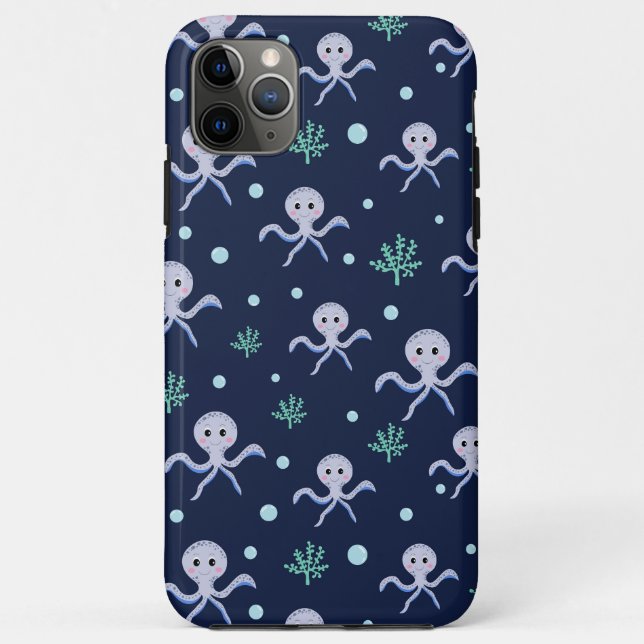Capa Para iPhone 11 Pro Max Polvo sob o padrão infantil marinho (Verso)