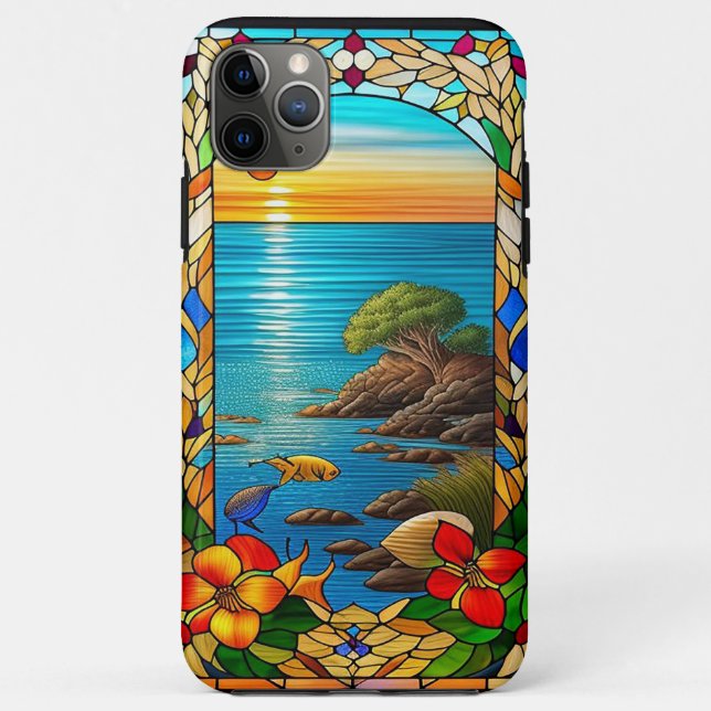 Capa Para iPhone 11 Pro Max Pôr do sol sobre uma costa rochosa (Verso)