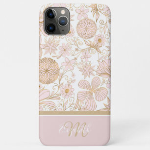 Capa Para iPhone 11 Pro Max Portas Florais Douradas E Bonitas, Design cor-de-r