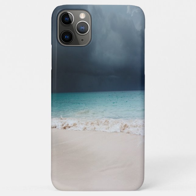 Capa Para iPhone 11 Pro Max Praia Tropical Adorável, Ondas De Areia, Nuvens (Verso)