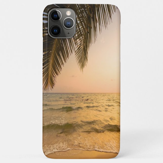 Capa Para iPhone 11 Pro Max Praia Tropical Adorável, Ondas De Palma (Verso)