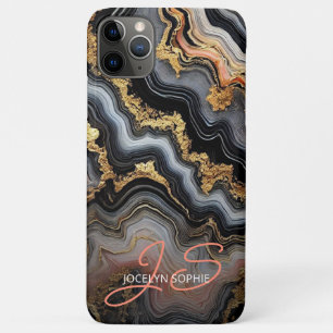 Capa Para iPhone 11 Pro Max Preto Coral Rosa Branco Dourado Mármore Padrão Art