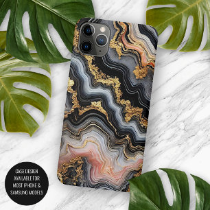 Capa Para iPhone 11 Pro Max Preto Coral Rosa Branco Dourado Padrão de Arte em