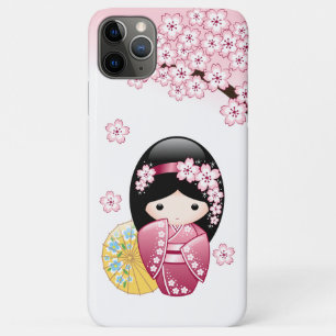 Capa Para iPhone 11 Pro Max Primavera Kokeshi Doll - Garota Geisha Japonesa Bo