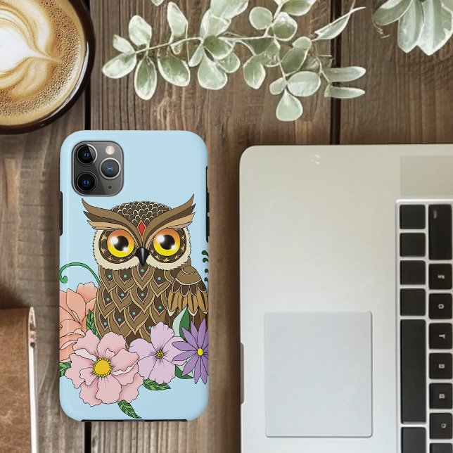 Capa Para iPhone 11 Pro Max Primavera Pastel Flowers Owl (Criador carregado)