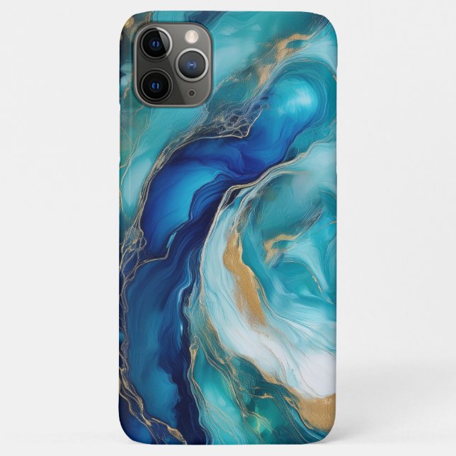 Capa Para iPhone 11 Pro Max Profundezas Turquesa: Oceano Abstrato em Azul e Ve (Verso)