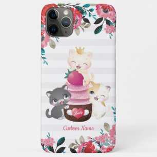 Capa Para iPhone 11 Pro Max Quadrinhos Quimsos De Cartoon Floral Gatos Cupcake