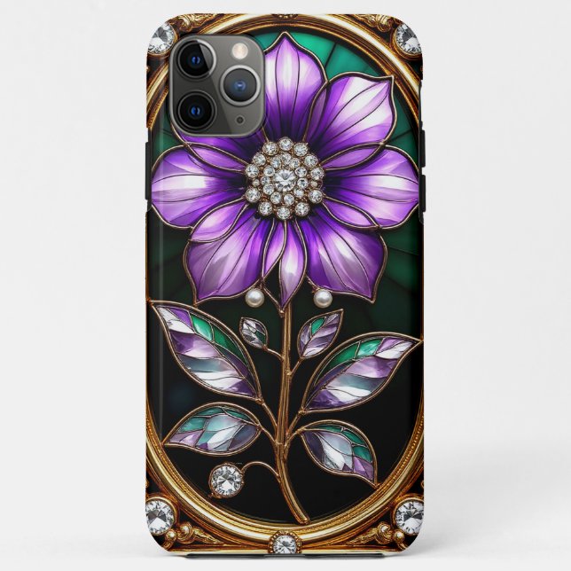 Capa Para iPhone 11 Pro Max Quadro de Ouro Floral (Verso)