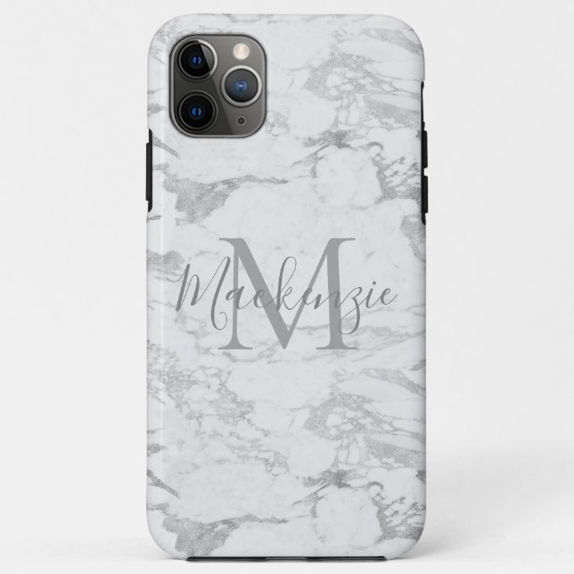 Capa Para iPhone 11 Pro Max Quic Silver Foil Marble Monograma (Verso)