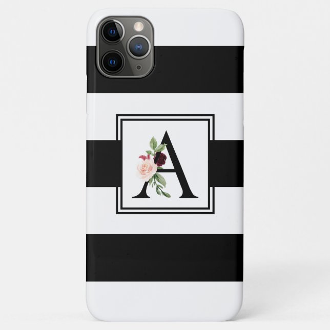 Capa Para iPhone 11 Pro Max Râguebi preto e branco Stribi Monograma inicial A (Verso)