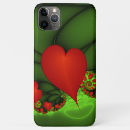 Capa Para iPhone 11 Pro Max Red Hearts Verde limão Arte Fractal Moderna Abstra