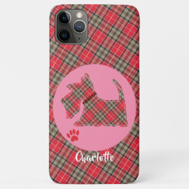 Capa Para iPhone 11 Pro Max Red Tartan Xadrez Scottie Dog Cute Dog Personaliza