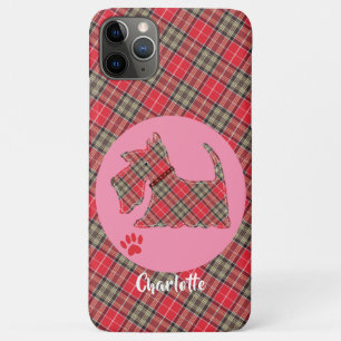 Capa Para iPhone 11 Pro Max Red Tartan Xadrez Scottie Dog Cute Dog Personaliza