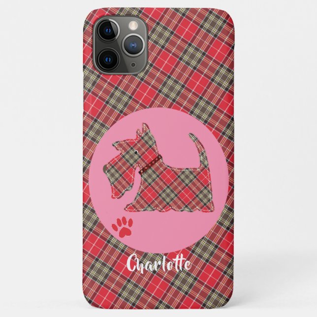 Capa Para iPhone 11 Pro Max Red Tartan Xadrez Scottie Dog Cute Dog Personaliza (Verso)