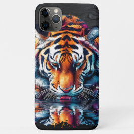 Capa Para iPhone 11 Pro Max Reflexo do Tigre Bebendo Água