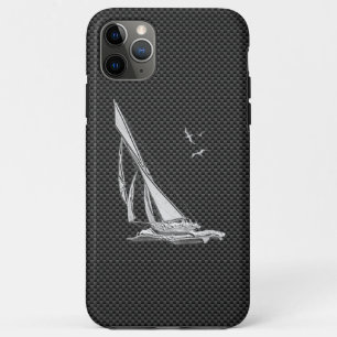 Capa Para iPhone 11 Pro Max Regatta Sailboat no estilo de fibra de carbono 