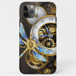 Capa Para iPhone 11 Pro Max Relógio Steampunk com Dragonfly Mecânica