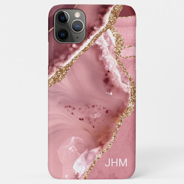 Capa Para iPhone 11 Pro Max Rosa Ágata Dourado Moderno (Verso)