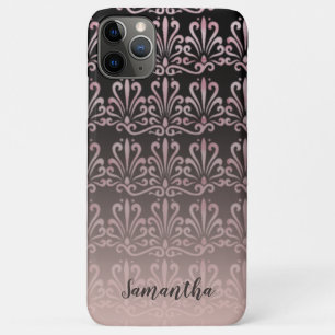 Capa Para iPhone 11 Pro Max Rosa de Vintage Chic Damask Dourado e Preto
