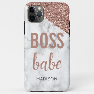 Capa Para iPhone 11 Pro Max Rosa do Monograma - Largura Dourada   Marble Boss