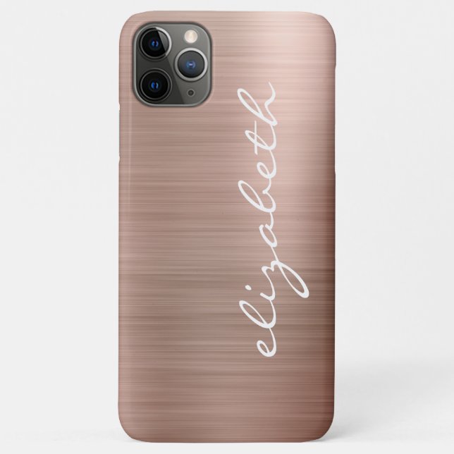 Capa Para iPhone 11 Pro Max Rosa Dourado Moderno Metalizado Script Personaliza (Verso)