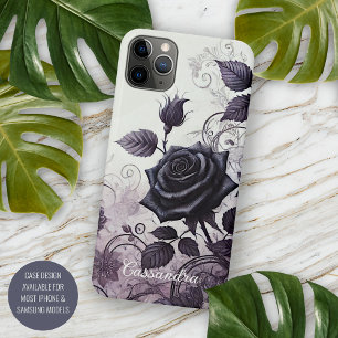 Capa Para iPhone 11 Pro Max Rosa Floral Vitoriana Gótica Preta Personalizada