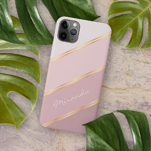 Capa Para iPhone 11 Pro Max Rosa Mauve Pastel Personalizado Listras Arte Rosa