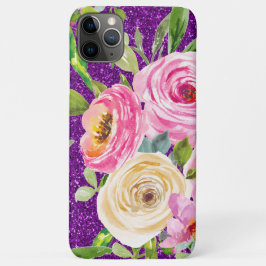 Capa Para iPhone 11 Pro Max Rosas de aquarela, cor-de-rosa e creme, com brilho