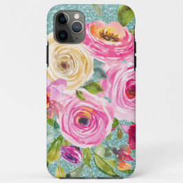 Capa Para iPhone 11 Pro Max Rosas de aquarela rosa e creme