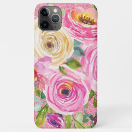 Capa Para iPhone 11 Pro Max Rosas de aquarelas em rosa e creme cor-de-rosa