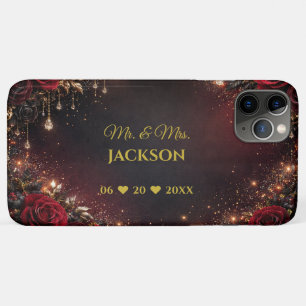 Capa Para iPhone 11 Pro Max Rosas Góticas Nome do Casal e Data do Casamento