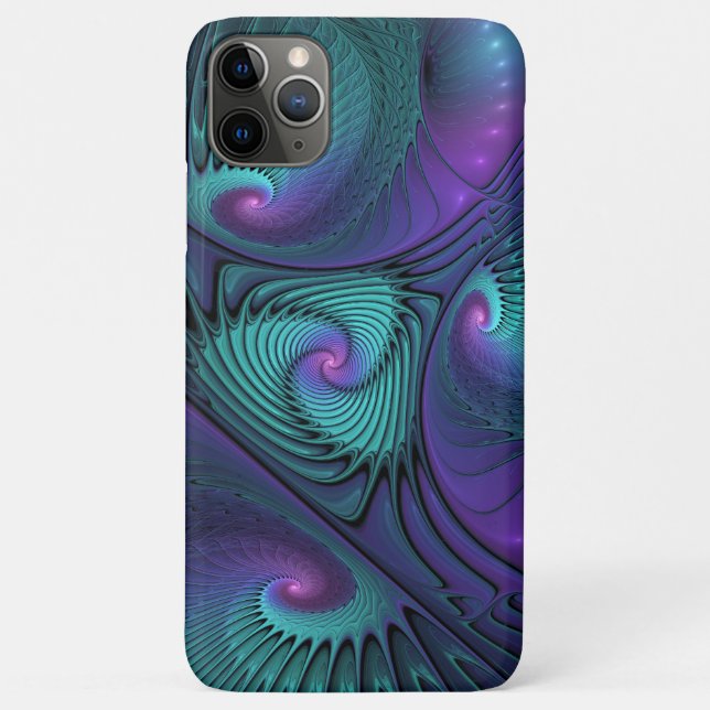Capa Para iPhone 11 Pro Max Roxo Conhece Arte Fractal Abstrato moderna Turques (Verso)