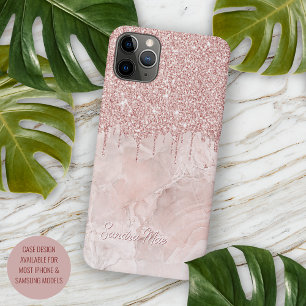 Capa Para iPhone 11 Pro Max Rubi de Mármore com Gradiente Rosa Dourado com Bri