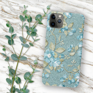 Capa Para iPhone 11 Pro Max Sage Green Seafoam Teal Blue Floral Art Watercolor