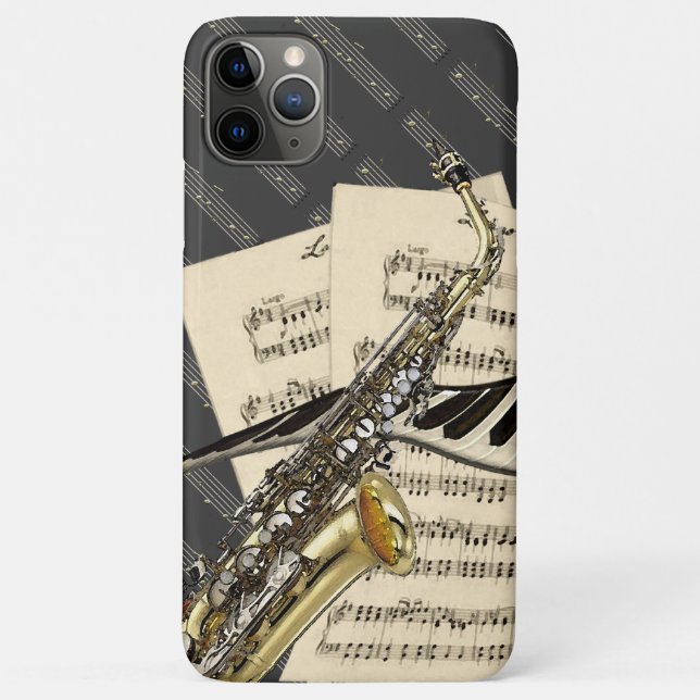 Capa Para iPhone 11 Pro Max Saxofone & música do piano (Verso)