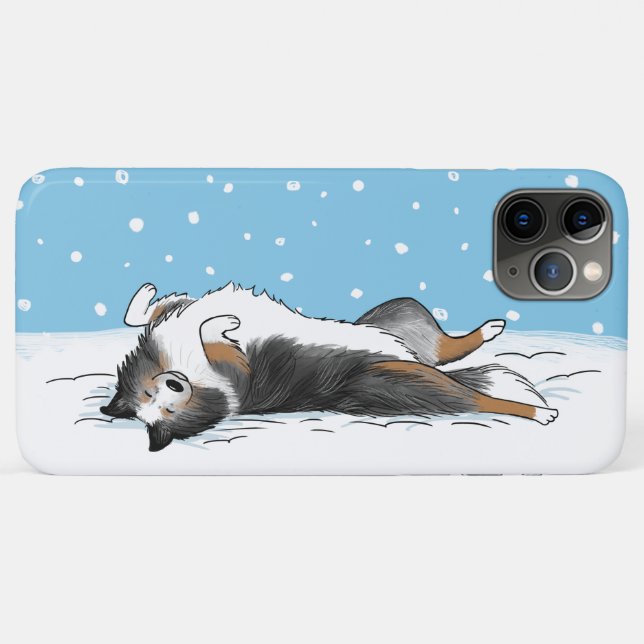Capa Para iPhone 11 Pro Max Shetland Sheepdog Blue Merle Sheltie Dog Holiday (Verso (horizontal))