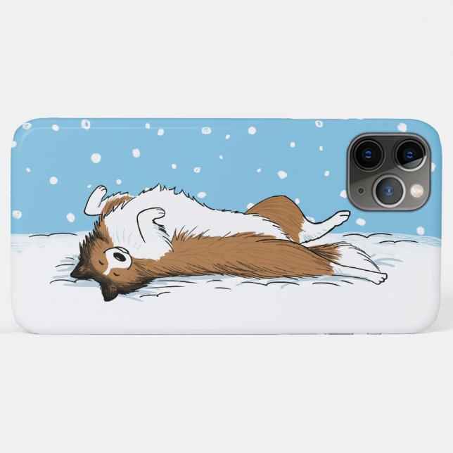 Capa Para iPhone 11 Pro Max Shetland Sheepdog Snow Dog - Feliz Shelly Winter (Verso (horizontal))