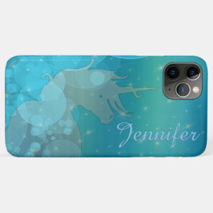 Capa Para iPhone 11 Pro Max Silhueta de Unicórnio Flutuante (estrelas azuis)