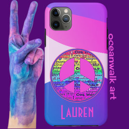 Capa Para iPhone 11 Pro Max Símbolo Colorido de Amor e Paz da Arte Moderna