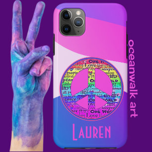 Capa Para iPhone 11 Pro Max Símbolo Colorido de Amor e Paz da Arte Moderna