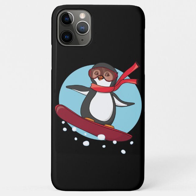 Capa Para iPhone 11 Pro Max Snowboard Penguin (Verso)