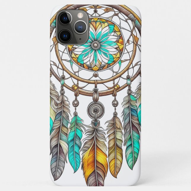 Capa Para iPhone 11 Pro Max Teal Dreamcatcher Mystical Boho Feenas e Miçangas (Verso)