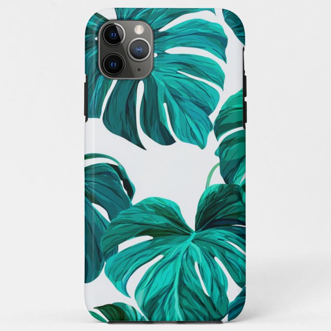 Capa Para iPhone 11 Pro Max Teal Tropical Monstera Leaf Seamless Pattern Art (Verso)