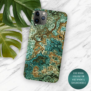 Capa Para iPhone 11 Pro Max Teal Turquesa Dourada Minerais Marrons Marble Art