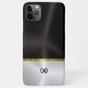 Capa Para iPhone 11 Pro Max Textura metálica polida preta e prata