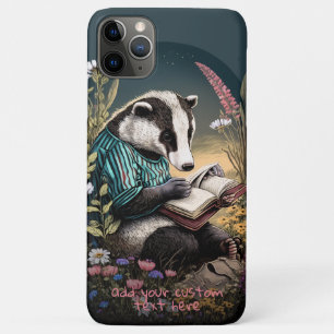 Capa Para iPhone 11 Pro Max Texugo Ler Livro Wildflower Cottagecore Personaliz