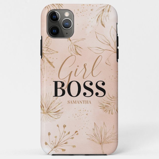 Capa Para iPhone 11 Pro Max Trendy Girly Pink e Dourada Menina Nome Chefe (Verso)