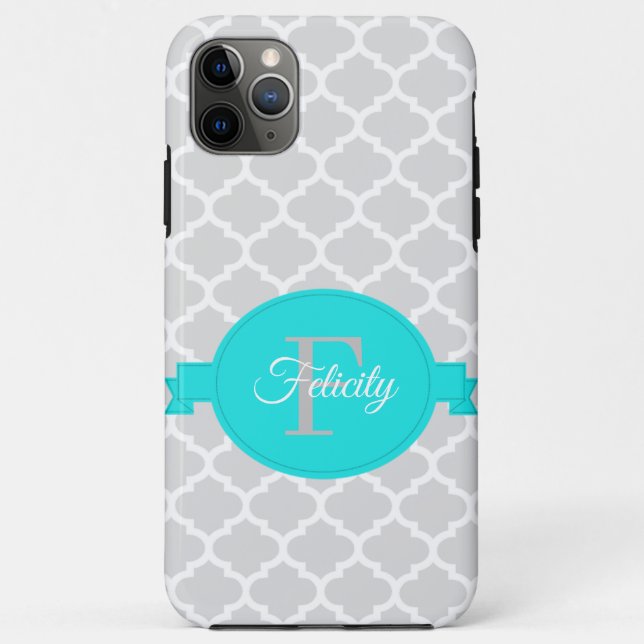 Capa Para iPhone 11 Pro Max Turquesa Quatrefoil Personalizado (Verso)